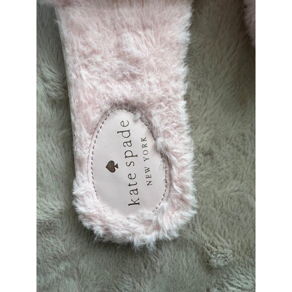 Kate Spade Pink Faux Fur Slippers With Bow & Silver Accent - Picture 2 of 8